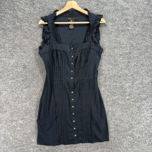 Grass Dress Women M Medium Black Sheath Short Square Neck Sleeveless Button